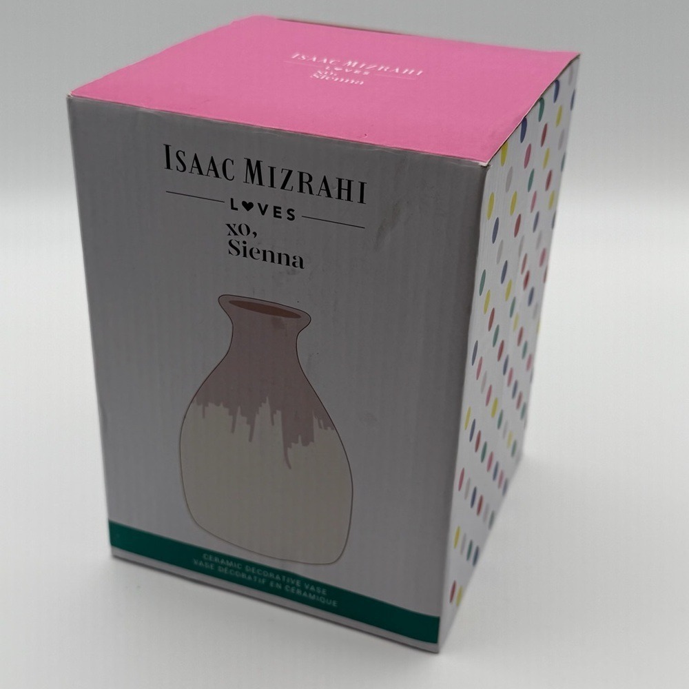 Isaac Mizrahi Loves Xo Sienna Vase Ceramic Pottery Cream Hand Dipped Pink Glaze - Picture 12 of 16